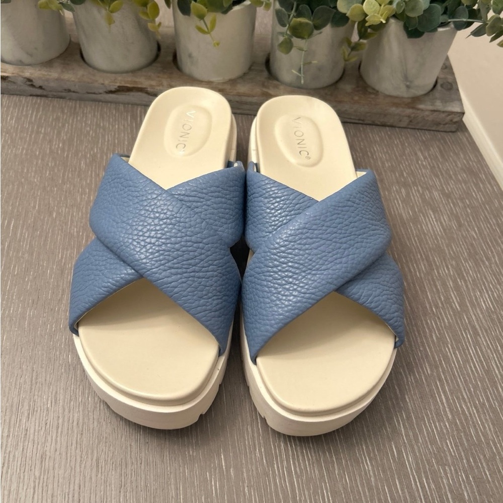 Vionic Vestal Blue Crisscross Platform Slide Sandals - Picture 2 of 4